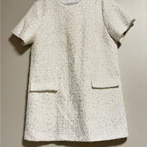 Zara Cream Stylish Short Sleeve Sequin Dress Minimalist Design
